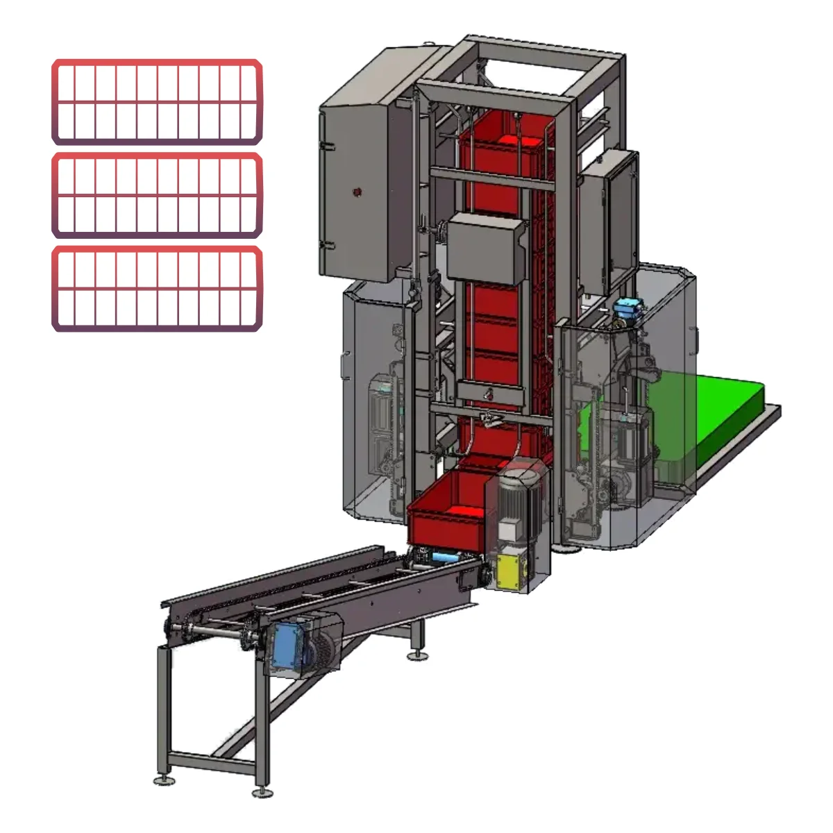 auto crate-stacker machine with incline