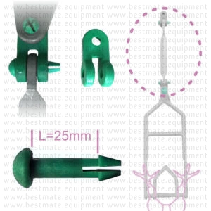 Green plastic shackle assembly coupling pin. Length 25.4mm (1 inch) and coupler