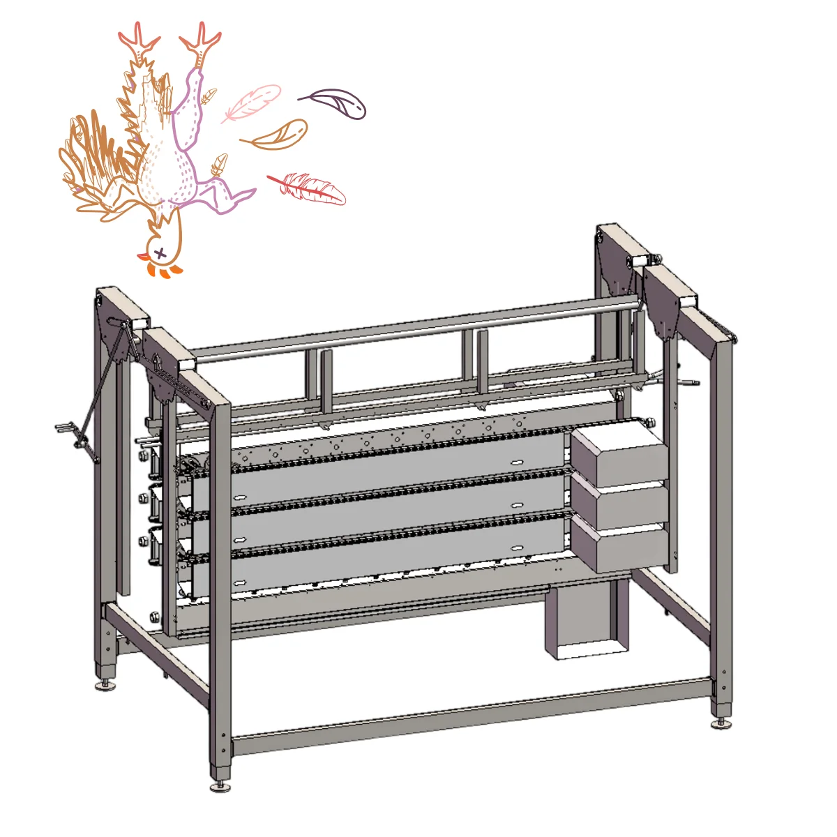 H-Frame vertical poultry feather removal machine