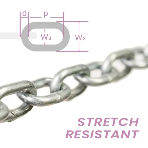 stretch-resistant, anti-resistant galvanised-chain
